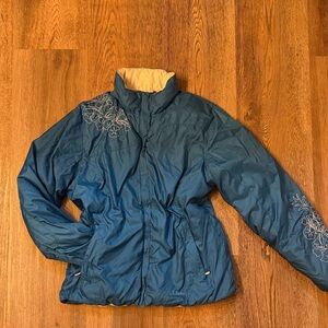 L.L. Bean Blue Puffer Jacket with Embroidered Accents